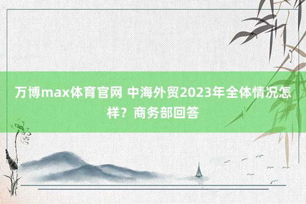 万博max体育官网 中海外贸2023年全体情况怎样？商务部回答