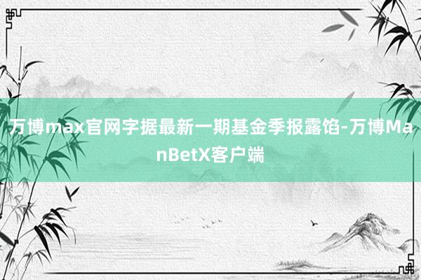 万博max官网字据最新一期基金季报露馅-万博ManBetX客户端