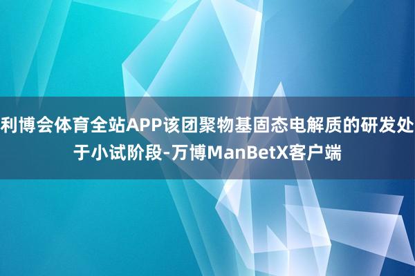 利博会体育全站APP该团聚物基固态电解质的研发处于小试阶段-万博ManBetX客户端